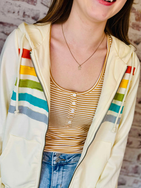 Colorblock Striped Zipper Hoodie