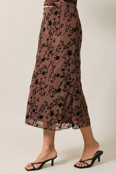 PULL ON MESH FLORAL MIDI SKIRT