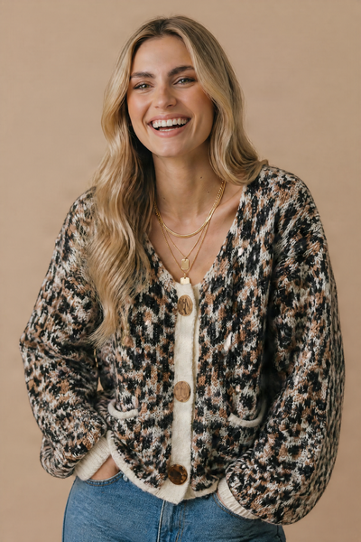Leopard Gold Button Cardigan