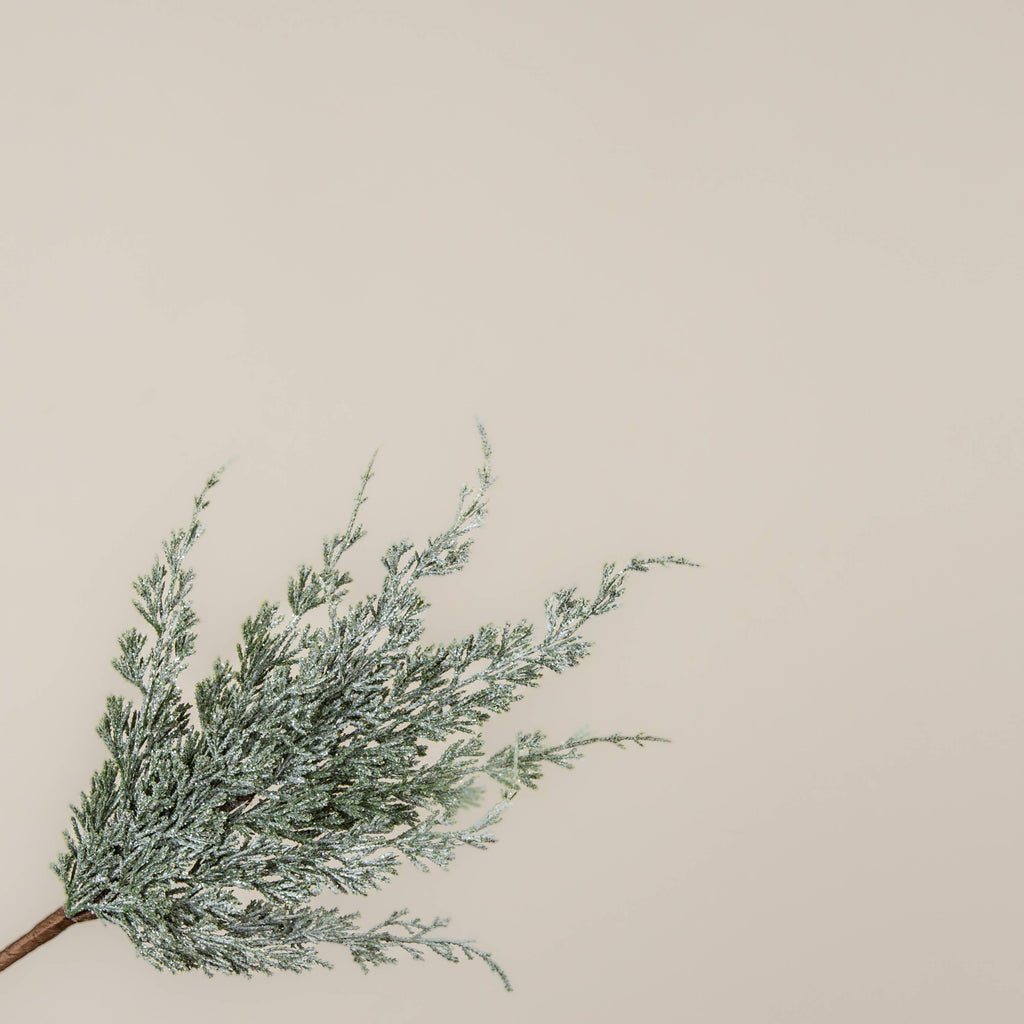 18" GLITTERED WHITE CYPRESS SPRAY