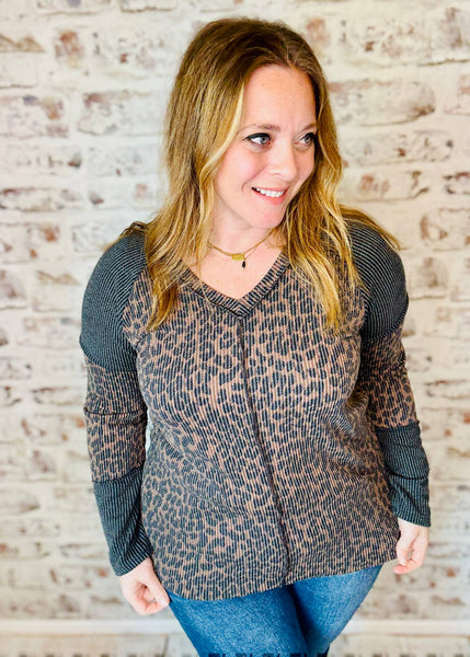 Animal Print Ribbed Top