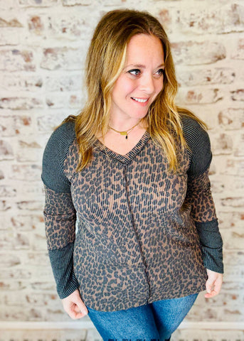 Animal Print Ribbed Top