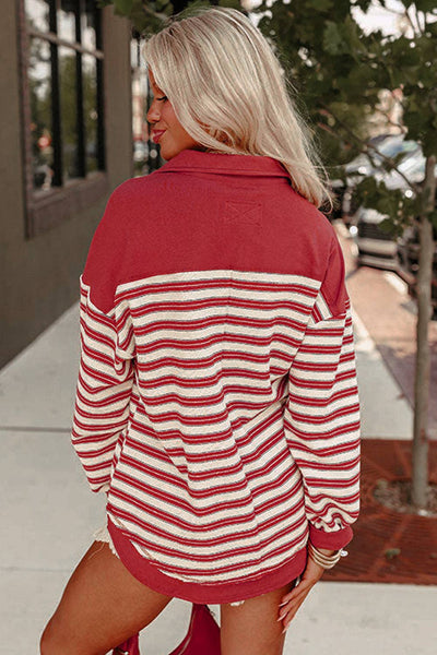 Red Stripe Drop Shoulder Top