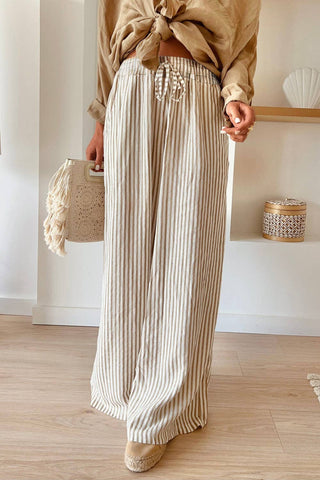 Khaki Stripe Wide Leg Pants