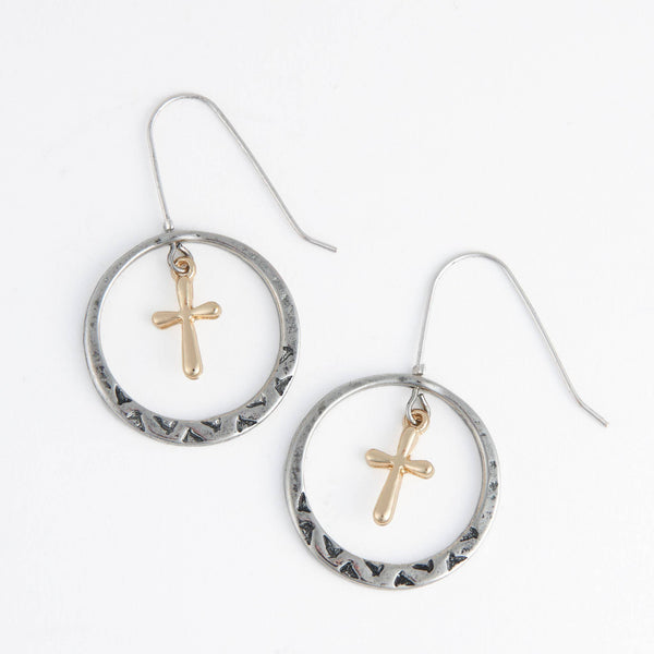 Ring Gold Cross Charm Earrings