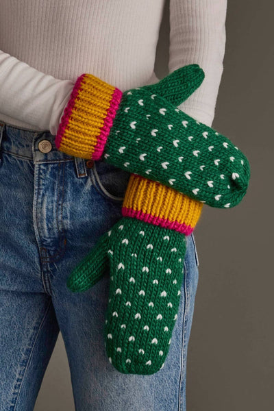 Green, White & Mustard Heart Mittens
