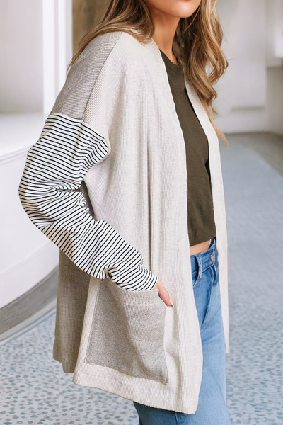 Striped Open Front Cardigan