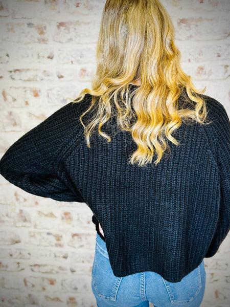 Black Ribbed Cardigan