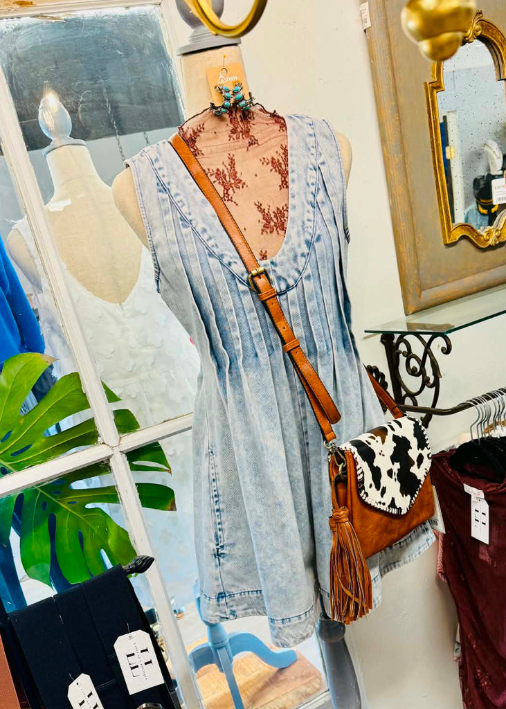 Pleated Denim Romper