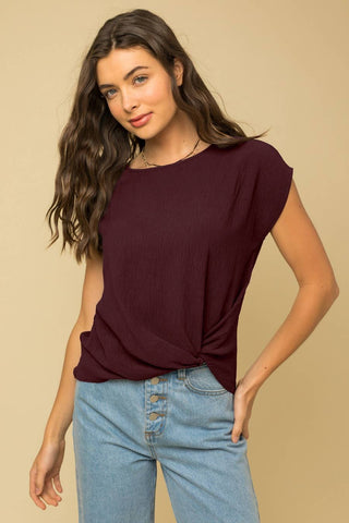 Side Twist Hem Short Sleeve Round Neck Top