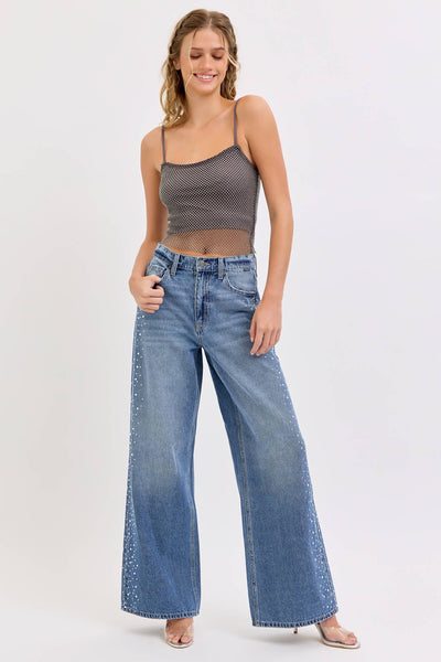 High Rise Wide Leg with Rhinestone