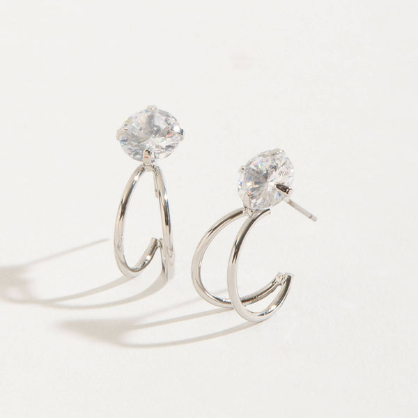 Cubic Zirconia Double Hoop Dazzlers Stud Earrings