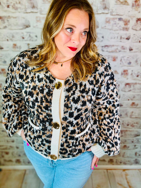Leopard Gold Button Cardigan