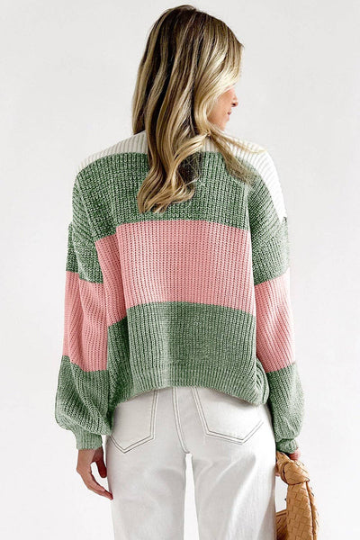 Green Pink Colorblock Sweater