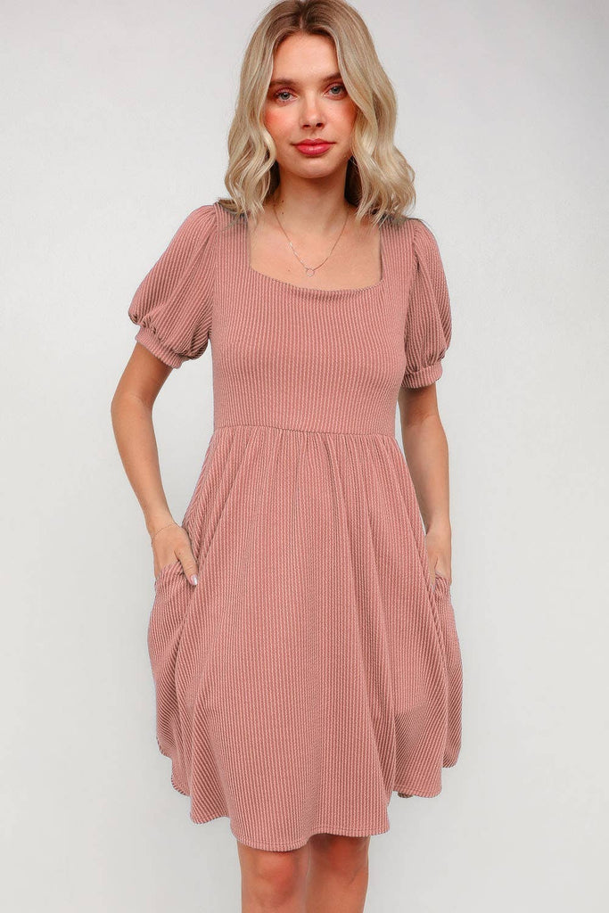 Square Neck Ribbed Dress