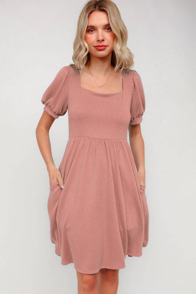 Square Neck Ribbed Dress