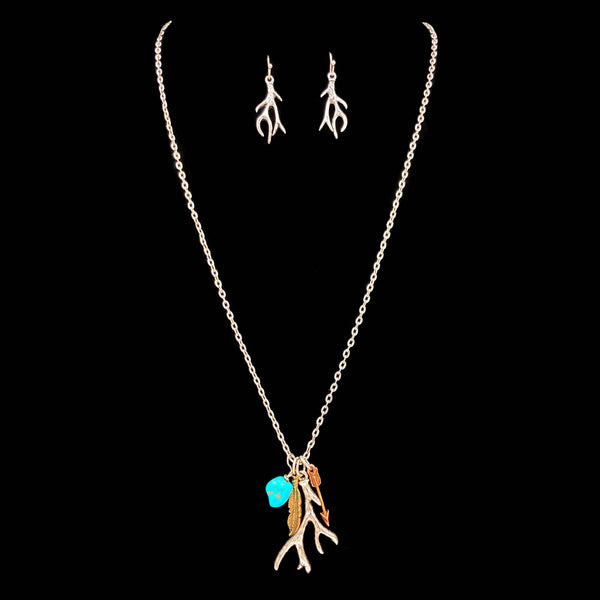 Deer Antler Feather Arrow Turquoise Chain Necklace