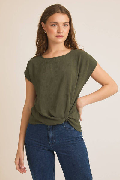 Side Twist Hem Short Sleeve Round Neck Top