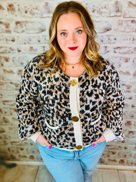 Leopard Gold Button Cardigan