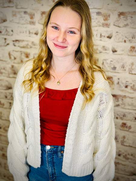 Cable Knit White Cardigan