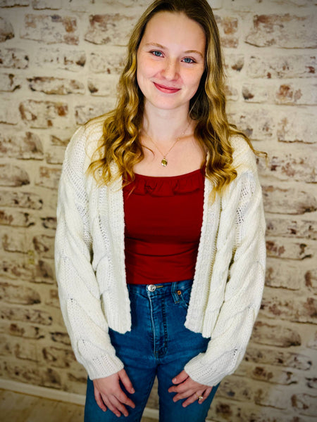 Cable Knit White Cardigan