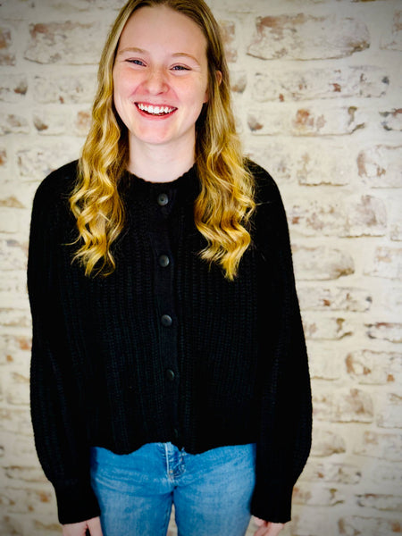 Black Ribbed Cardigan