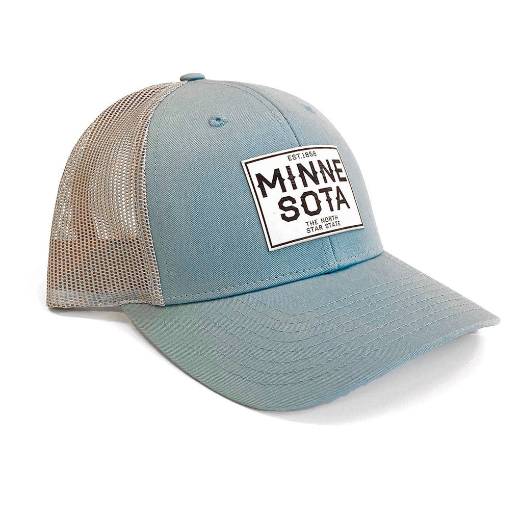 Blue trucker cap with 'MINNE SOTA' patch 