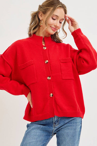 Red Button Down Sweater