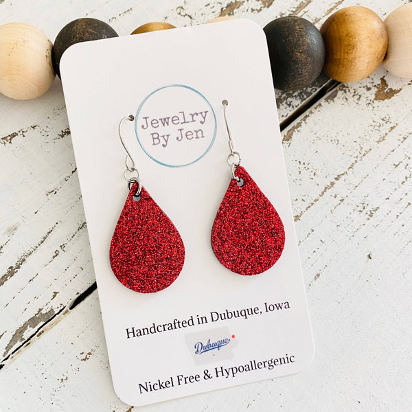 Small Teardrop: Red Fine Glitter