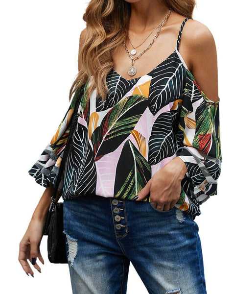 Mesh Insert Cold Shoulder Blouse