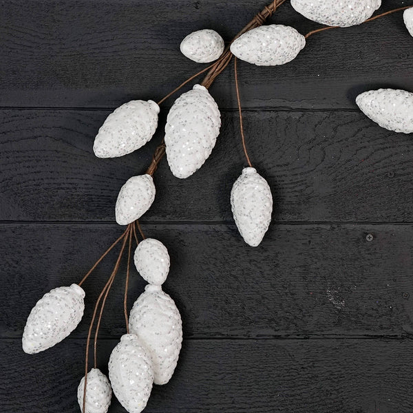 5ft Glitter Pinecone Garland-White
