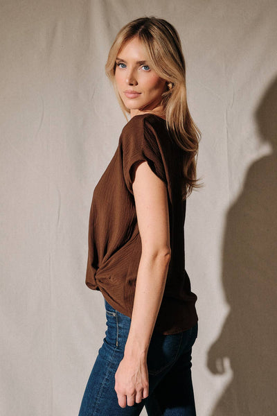 Side Twist Hem Short Sleeve Round Neck Top