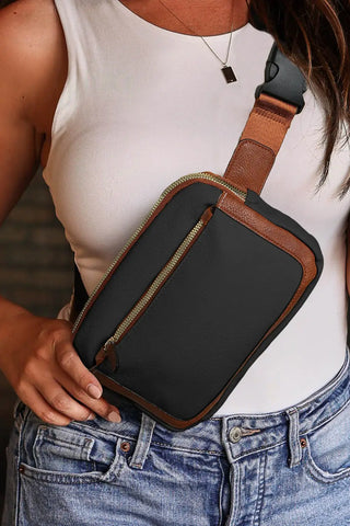 Adjustable strap cross body bag is vegan friendly with an outside side pocket.