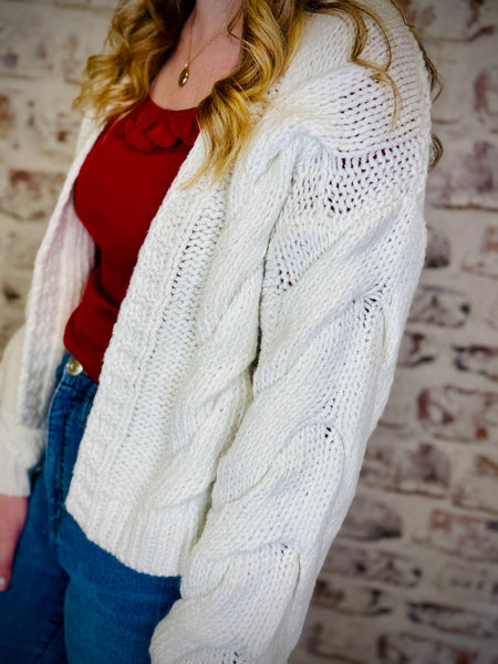 Cable Knit White Cardigan