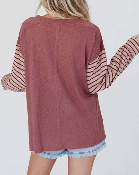 Colorblock Stripe Bishop Sleeve Top