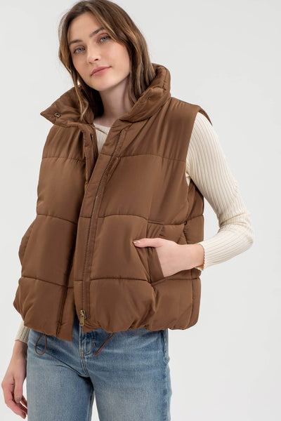 Solid Zip-up Puffer Vest