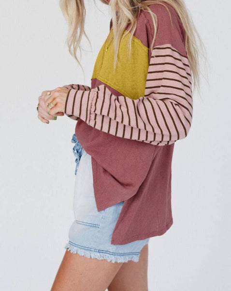 Colorblock Stripe Bishop Sleeve Top