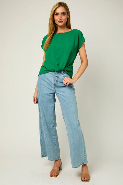 Side Twist Hem Short Sleeve Round Neck Top
