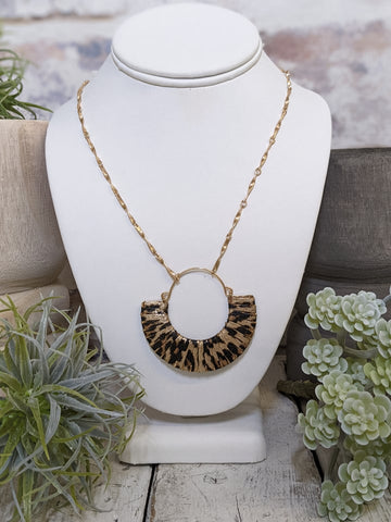 Leopard Crescent Leather Wrapped Necklace