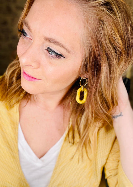 Gold and Yellow Acrylic Link Earrings